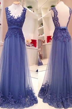 Long Blue Lace Prom Dresses Evening Gowns 3020734