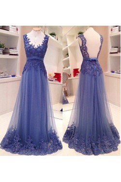 Long Blue Lace Prom Dresses Evening Gowns 3020734