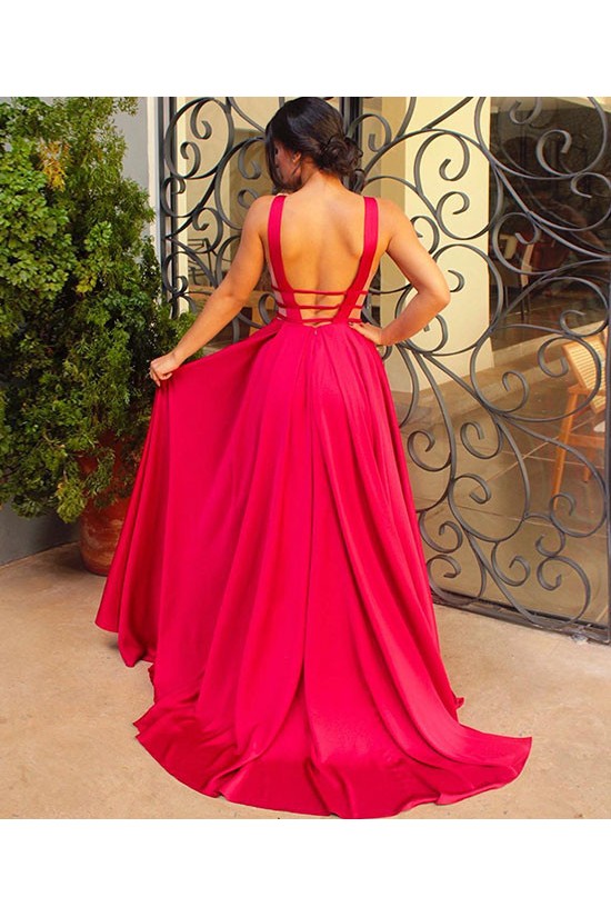 Sexy Long Red V-Neck Prom Dresses Party Evening Gowns 3020741