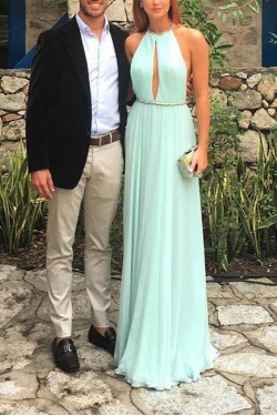 Elegant Chiffon Halter Long Prom Dresses Party Evening Gowns 3020742