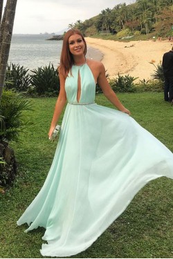 Elegant Chiffon Halter Long Prom Dresses Party Evening Gowns 3020742