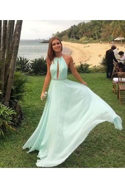 Elegant Chiffon Halter Long Prom Dresses Party Evening Gowns 3020742