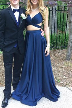 Two Pieces Long Blue Prom Dresses Party Evening Gowns 3020744