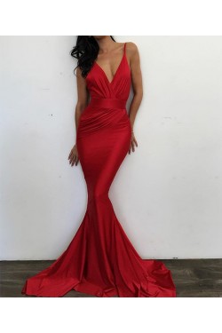 Mermaid Long Red V-Neck Prom Dresses Party Evening Gowns 3020748