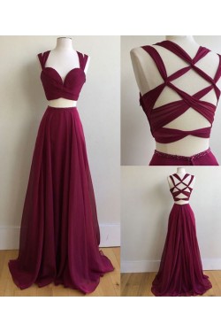 Two Pieces Long Chiffon Prom Dresses Party Evening Gowns 3020752
