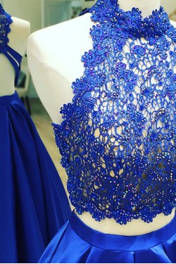 Long Blue Two Pieces Beaded Lace Prom Dresses Party Evening Gowns 3020758