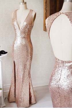 Mermaid Sequins V-Neck Long Prom Dresses Party Evening Gowns 3020760