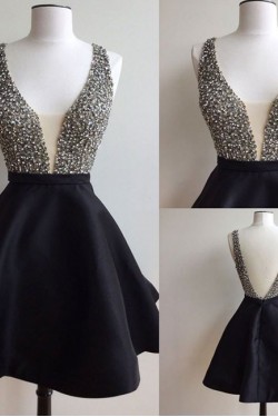 Short Black Beaded Prom Homecoming Graduation Dresses 3020762