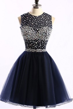 Short Navy Blue Beaded Prom Homecoming Graduation Dresses 3020763
