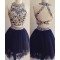 Short Two Pieces Navy Blue Beaded Lace Appliques Prom Homecoming Graduation Dresses 3020764