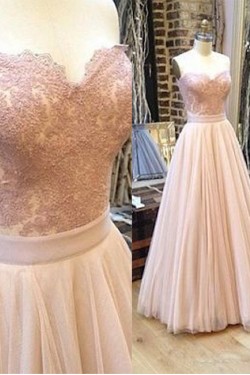 A-Line Lace Long Prom Formal Evening Dresses 3020766