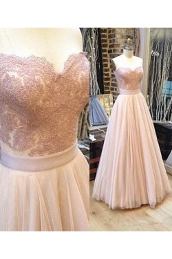 A-Line Lace Long Prom Formal Evening Dresses 3020766