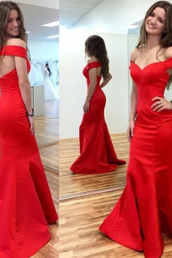 Mermaid Long Red Off-the-Shoulder Prom Formal Evening Party Dresses 3020769