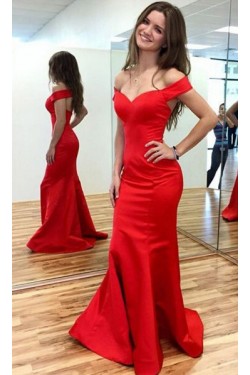 Mermaid Long Red Off-the-Shoulder Prom Formal Evening Party Dresses 3020769