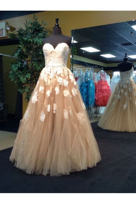 Ball Gown Sweetheart Tulle Lace Appliques Long Prom Formal Evening Party Dresses 3020770