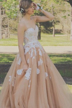 Ball Gown Sweetheart Tulle Lace Appliques Long Prom Formal Evening Party Dresses 3020770