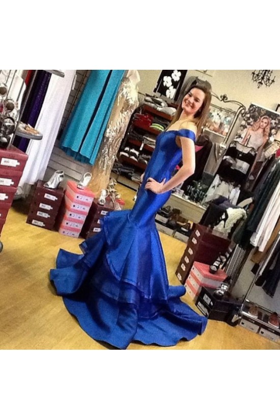Mermaid Long Blue Off-the-Shoulder Prom Formal Evening Party Dresses 3020773