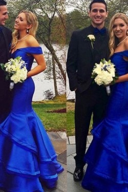 Mermaid Long Blue Off-the-Shoulder Prom Formal Evening Party Dresses 3020773