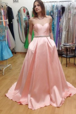 A-Line Long Pink Sweetheart Beaded Prom Formal Evening Party Dresses 3020776