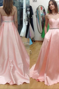 A-Line Long Pink Sweetheart Beaded Prom Formal Evening Party Dresses 3020776