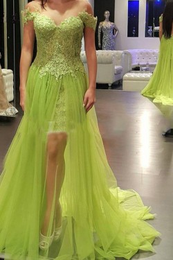 Lace and Tulle Off-the-Shoulder Long Prom Formal Evening Party Dresses 3020782