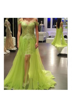 Lace and Tulle Off-the-Shoulder Long Prom Formal Evening Party Dresses 3020782
