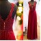 Sheath/Column Lace V-Neck Chiffon Long Red Prom Formal Evening Party Dresses 3020784