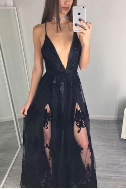 Sexy Deep V-Neck Long Lace Prom Formal Evening Party Dresses 3020787