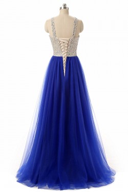Long Blue Beaded Prom Formal Evening Party Dresses 3020789