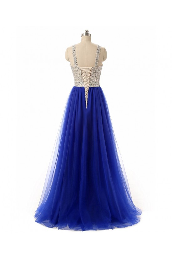 Long Blue Beaded Prom Formal Evening Party Dresses 3020789