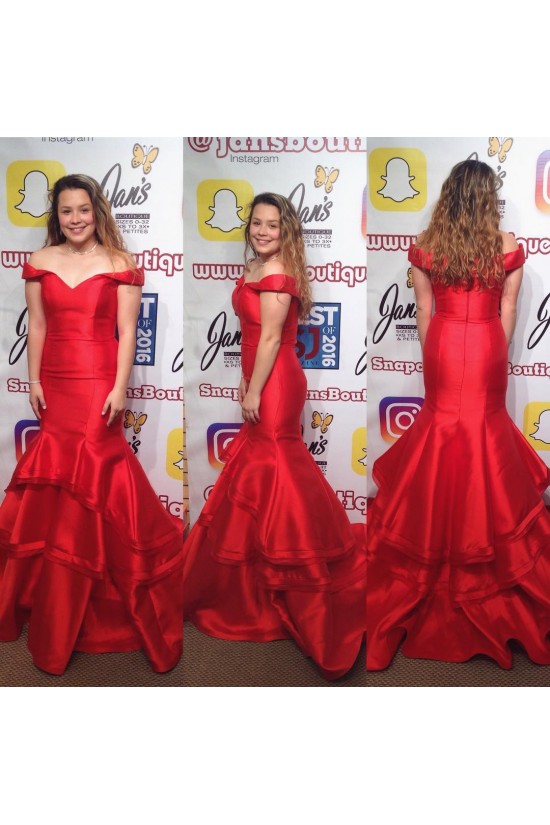 Mermaid Long Red Off-the-Shoulder Prom Formal Evening Party Dresses 3020791