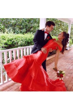 Mermaid Long Red Off-the-Shoulder Prom Formal Evening Party Dresses 3020791