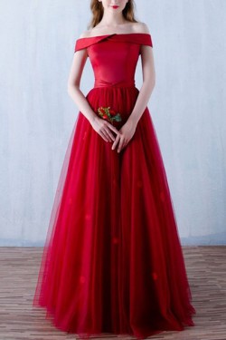 Long Red Off-the-Shoulder Prom Formal Evening Party Dresses 3020796