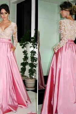 A-Line Long Sleeves V-Neck Prom Formal Evening Party Dresses 3020802
