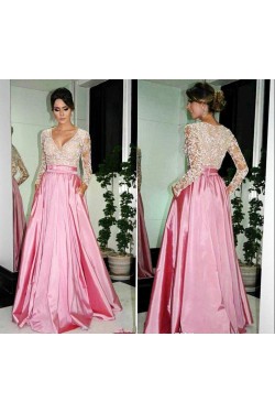 A-Line Long Sleeves V-Neck Prom Formal Evening Party Dresses 3020802