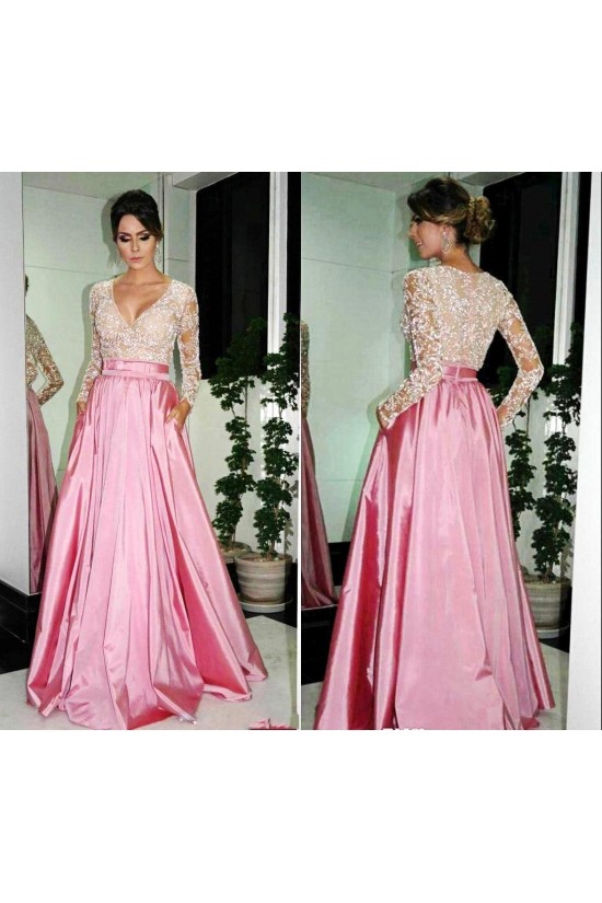 A-Line Long Sleeves V-Neck Prom Formal Evening Party Dresses 3020802 A-Line Long Sleeves V-Neck Prom Formal Evening Party Dresses 3020802