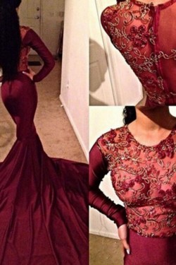 Long Sleeves Mermaid Lace Appliques Prom Formal Evening Party Dresses 3020803