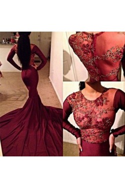 Long Sleeves Mermaid Lace Appliques Prom Formal Evening Party Dresses 3020803