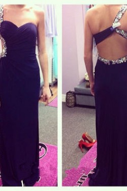 Sheath One-Shoulder Beaded Long Prom Formal Evening Party Dresses 3020806