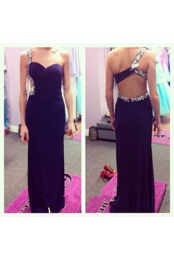 Sheath One-Shoulder Beaded Long Prom Formal Evening Party Dresses 3020806