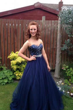 Beaded Navy Blue Tull Ball Gown Prom Formal Evening Party Dresses 3020807