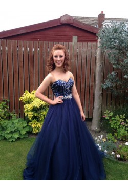 Beaded Navy Blue Tull Ball Gown Prom Formal Evening Party Dresses 3020807