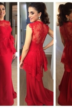 Mermaid Long Red Lace Prom Formal Evening Party Dresses 3020809