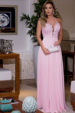 Long Pink Lace Chiffon Prom Formal Evening Party Dresses 3020812