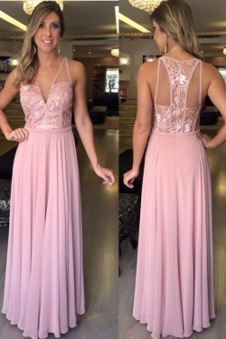 Long Pink Lace Chiffon Prom Formal Evening Party Dresses 3020814
