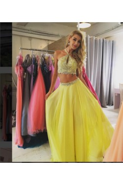 Beaded Two Pieces Yellow Prom Formal Evening Party Dresses 3020817