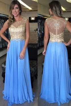 Beaded Long Blue Prom Formal Evening Party Dresses 3020818
