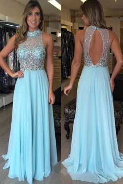 Beaded Long Blue Prom Formal Evening Party Dresses 3020820
