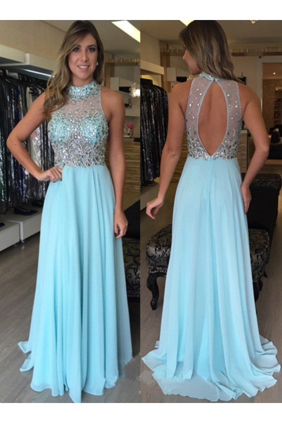 Beaded Long Blue Prom Formal Evening Party Dresses 3020820