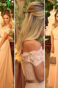 Lace Chiffon Off-the-Shoulder Long Prom Formal Evening Party Dresses 3020821